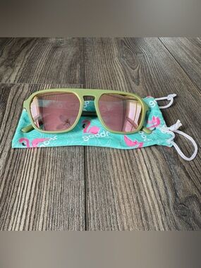 Goodr Dirty Martini Time Machine Retro G Sunglasses Olive Frame with Pink Lenses